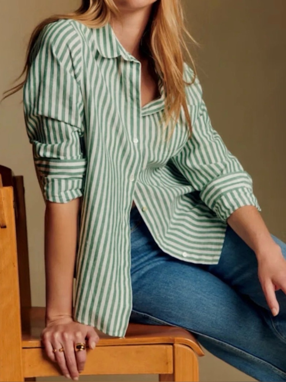 NWT Sezane Tomboy shirt in green and white stripe sz FR 36 / US 4